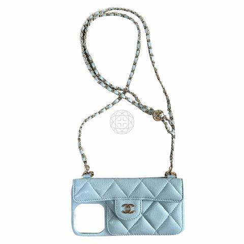 Sell Chanel iPhone 13 / 13 Pro Case with Chain - Blue | HuntStreet.com
